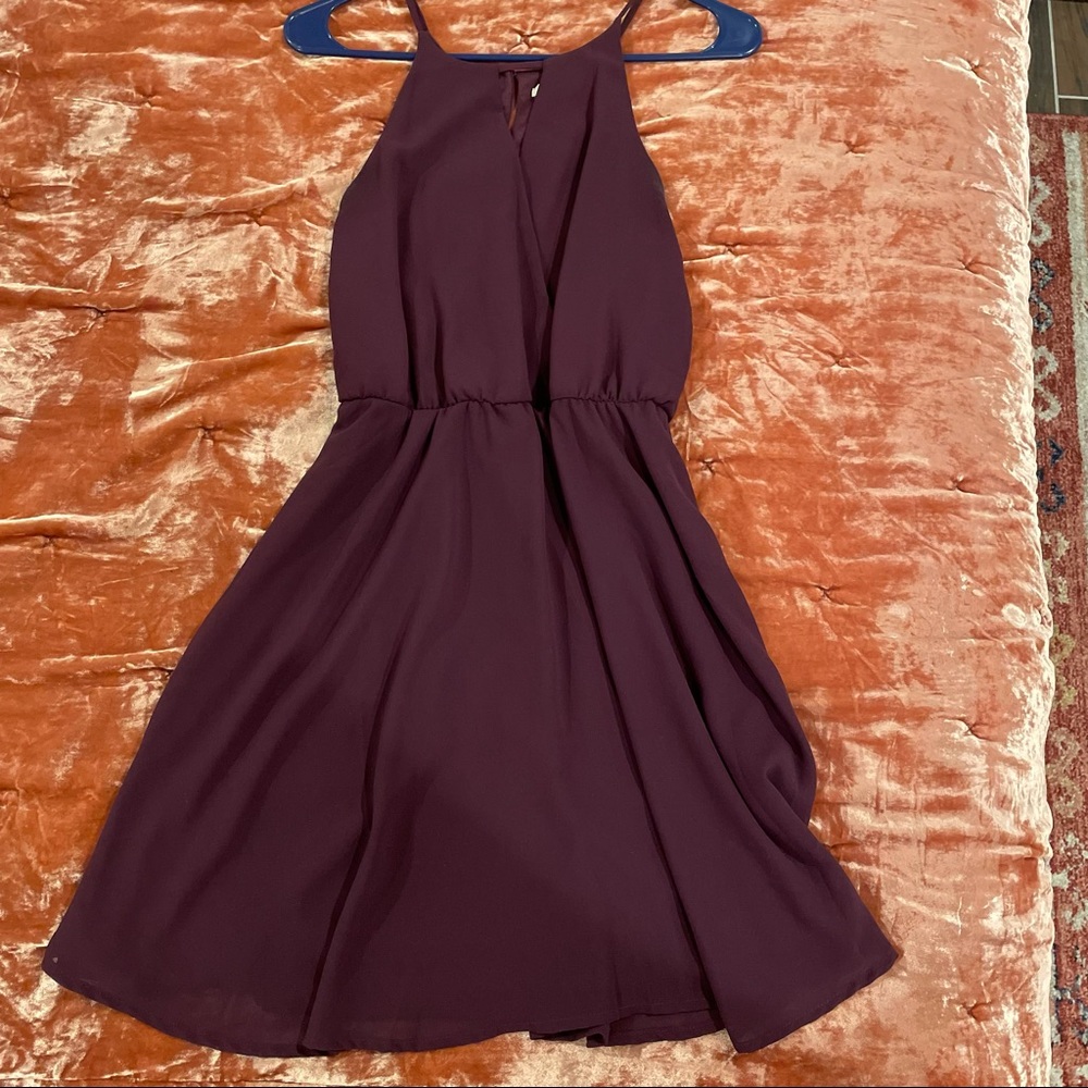 Purple v wrap neck skater dress